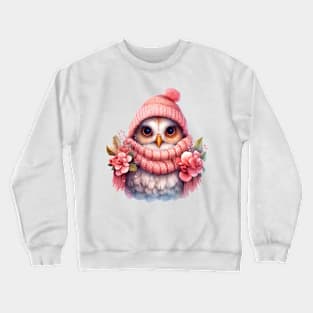 Pink Floral Christmas Owl Crewneck Sweatshirt